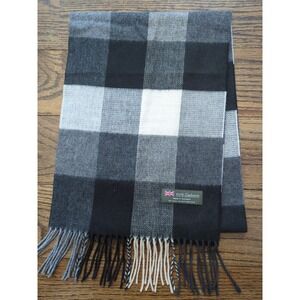 Scottish 100% Cashmere White Gray Black Check Scarf 11.5 x 63.5 Made In Scotland